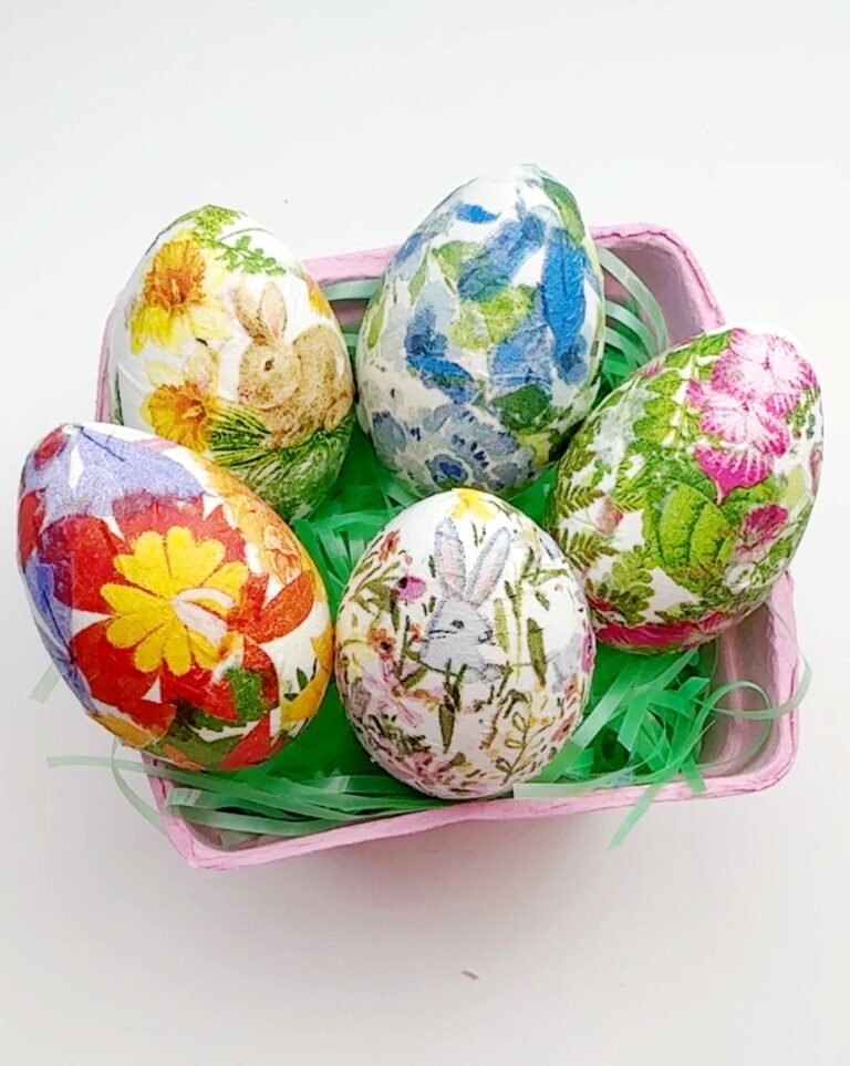 Easter eggs decoupaged with napkins