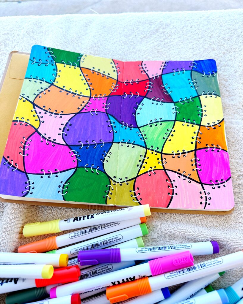 Supplies for patchwork drawing idea