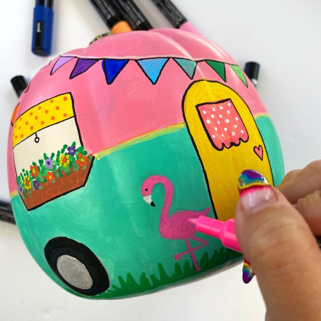 Finishing touches with paint maker, a flamingo was added