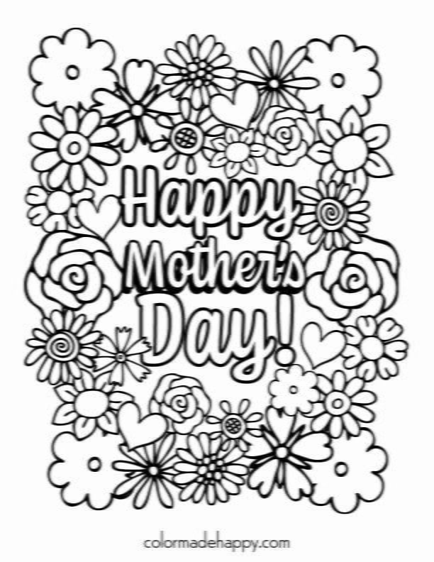 Happy Mother's Day coloring pages with flowers