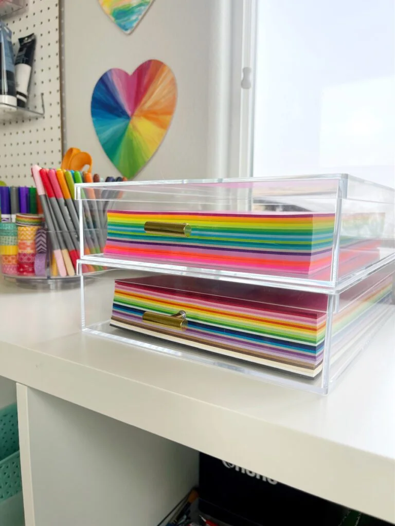 Paper storage idea for a craft room using acyclic boxes